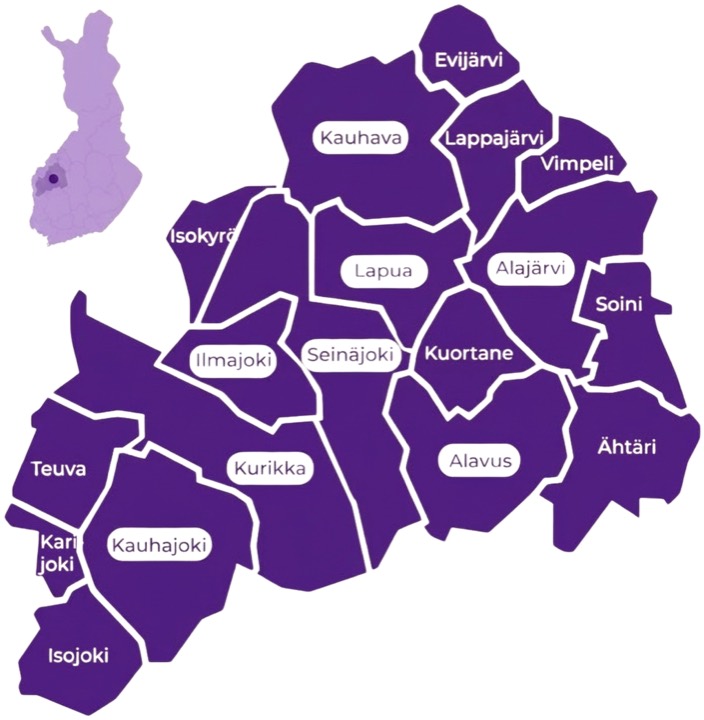 Etelä-Pohjanmaan hyvinvointialueen kartta